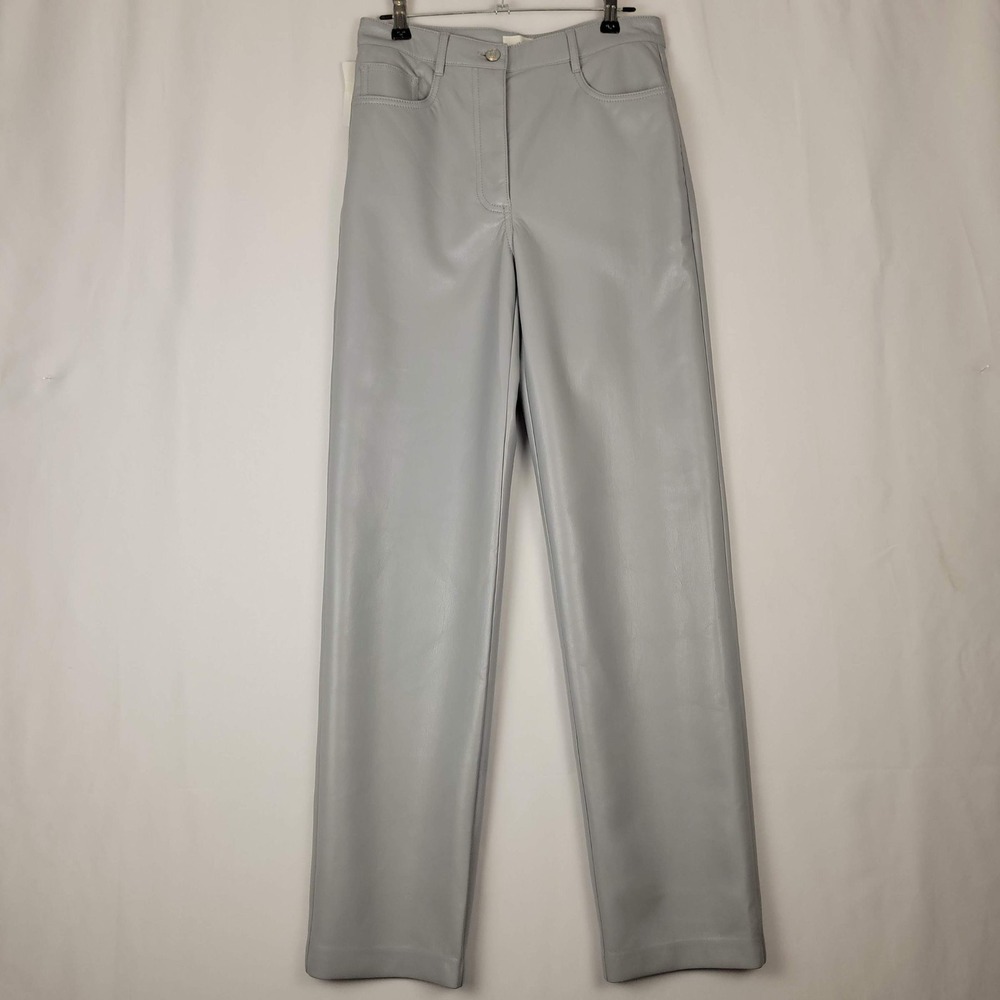 Wilfred Melina Vegan Leather Pants Marble Grey High Rise Straight Leg 91518‎ NWT